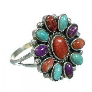 Southwest Authentic Sterling Silver Multicolor Ring Size 8-1/4 QX70516