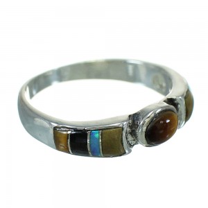 Southwest Genuine Silver Multicolor Inlay Ring Size 7-1/4 QX70725