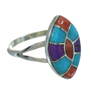 Multicolor Inlay Southwest Sterling Silver Ring Size 7-3/4 QX71007