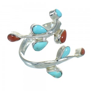 Silver Southwestern Turquoise Coral Ring Size 8-1/4 QX82882