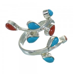 Turquoise Coral Silver Southwestern Ring Size 8-3/4 QX82909