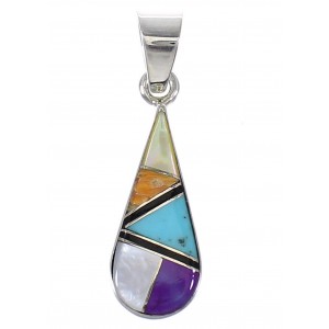 Southwest Tear Drop Multicolor Silver Pendant MX64847