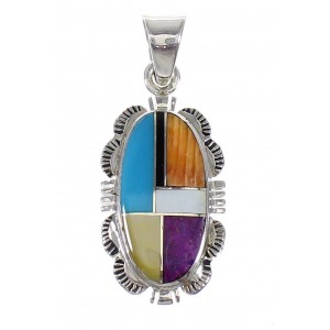 Genuine Sterling Silver And Multicolor Inlay Southwest Pendant MX64850