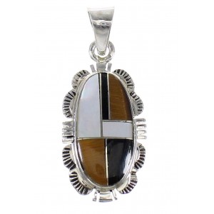 Authentic Sterling Silver Southwest Multicolor Inlay Pendant MX64898