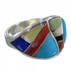 Southwest Multicolor Inlay Sterling Silver Ring Size 8-1/2 QX75221