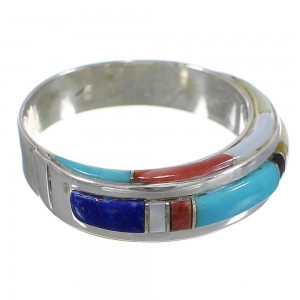 Silver Southwest Multicolor Inlay Jewelry Ring Size 6-1/4 QX75274