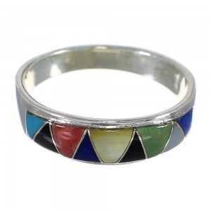 Southwestern Genuine Sterling Silver Multicolor Inlay Jewelry Ring Size 8-1/2 QX75305