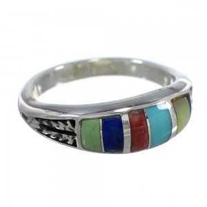 Southwestern Sterling Silver And Multicolor Inlay Ring Size 6-1/2 WX75339