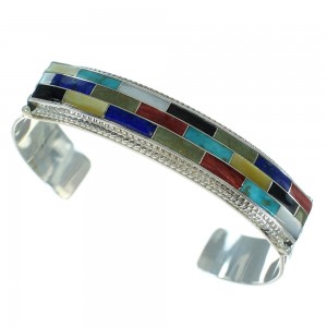 Multicolor Inlay Southwestern Sterling Silver Cuff Bracelet RX69199