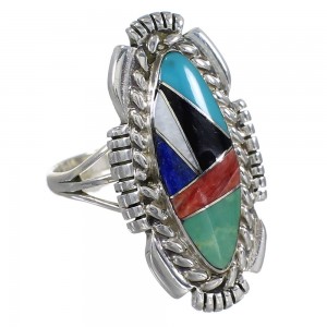 Authentic Sterling Silver Southwest Multicolor Inlay Ring Size 8-1/2 QX77490