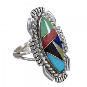 Southwestern Authentic Sterling Silver Multicolor Inlay Ring Size 4-1/2 QX77773