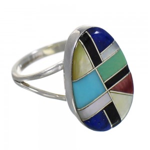 Southwestern Multicolor Inlay Silver Ring Size 5 QX77826