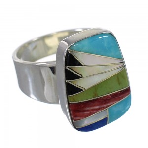 Southwest Authentic Sterling Silver Multicolor Inlay Jewelry Ring Size 7-1/2 QX77872