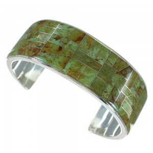 Turquoise Inlay Silver Southwestern Cuff Bracelet AX77996