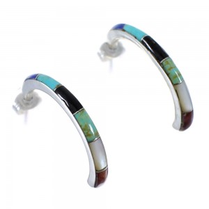 Southwest Silver Multicolor Post Hoop Earrings QX72453
