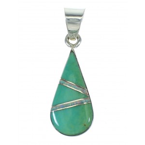 Southwest Genuine Sterling Silver Turquoise And Opal Inlay Tear Drop Pendant VX65576