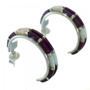 Genuine Sterling Silver Magenta Turquoise Opal Post Hoop Earrings RX66403