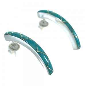 Silver Turquoise Southwestern Post Hoop Earrings AX66272