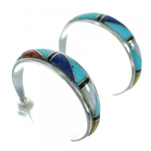 Multicolor Authentic Sterling Silver Post Hoop Earrings RX66302