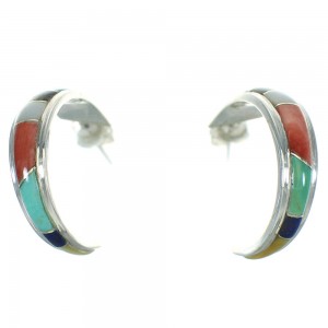 Multicolor Authentic Sterling Silver Post Hoop Earrings RX66308
