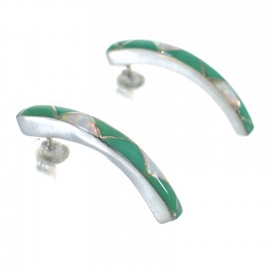 Southwest Turquoise Opal Genuine Sterling Silver Post Hoop Earrings RX66135