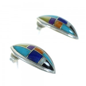 Multicolor Inlay Sterling Silver Post Earrings AX71400