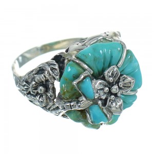 Silver And Turquoise Southwestern Flower Dragonfly Ring Size 8-1/2 YX68953
