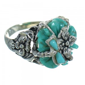 Sterling Silver And Turquoise Inlay Southwestern Flower Dragonfly Ring Size 5-1/2 YX68962