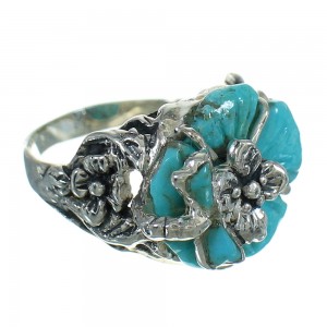 Turquoise Inlay And Silver Southwestern Flower Dragonfly Ring Size 6-3/4 YX68977