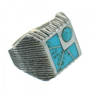 Southwest Turquoise Inlay And Sterling Silver Ring Size 4-3/4 YX69002