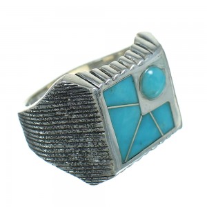 Southwest Turquoise Inlay And Genuine Sterling Silver Jewelry Ring Size 8-1/4 YX69371