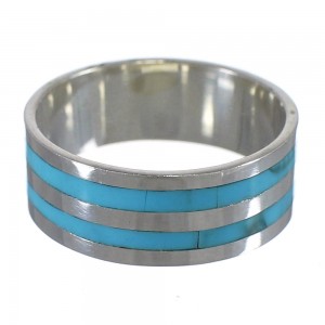 Southwestern Sterling Silver Turquoise Inlay Ring Size 5-3/4 QX69049