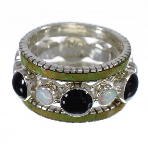 Southwestern Silver Multicolor Stackable Ring Set Size 5-3/4 QX76184 