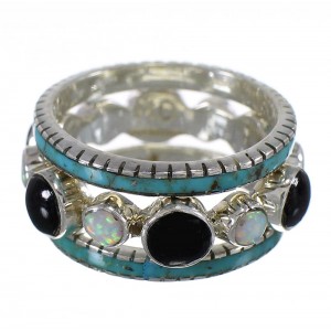 Multicolor Southwestern Silver Stackable Ring Set Size 6-3/4 QX76225