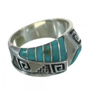 Turquoise Authentic Sterling Silver Southwest Water Wave Ring Size 7-3/4 QX81655