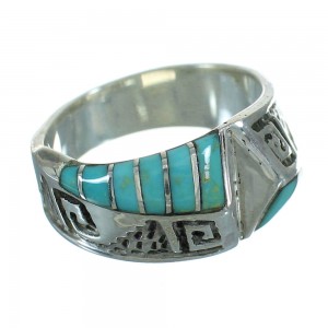 Turquoise Southwest Silver Water Wave Ring Size 7-3/4 QX81659