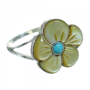 Sterling Silver Turquoise And Yellow Mother Of Pearl Flower Southwestern Ring Size 5-1/4 YX67143