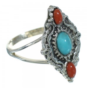 Coral Turquoise And Sterling Silver Southwest Ring Size 6-3/4 YX70152