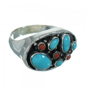 Genuine Sterling Silver Turquoise And Coral Southwestern Ring Size 7-1/2 YX70174