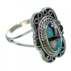 Sterling Silver Multicolor Inlay Ring Size 4-1/4 AX80269