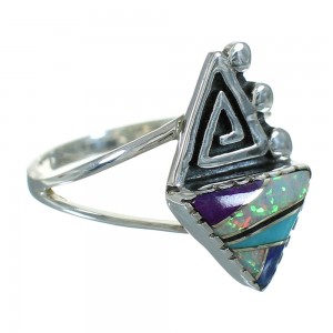 Multicolor Inlay Silver Water Wave Ring Size 5-1/2 AX80326