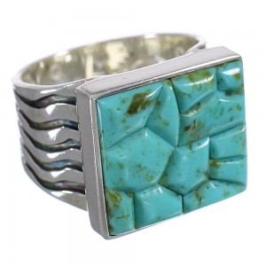 Authentic Sterling Silver And Turquoise Inlay Southwestern Ring Size 7-1/4 YX68731