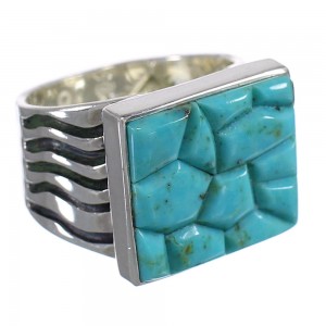 Southwest Turquoise Inlay And Authentic Sterling Silver Jewelry Ring Size 7-3/4 YX68757