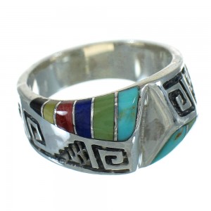 Sterling Silver Southwest Water Wave Multicolor Inlay Ring Size 7-3/4 QX74632