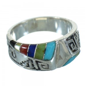 Authentic Sterling Silver Southwest Water Wave Multicolor Inlay Ring Size 5 QX74634