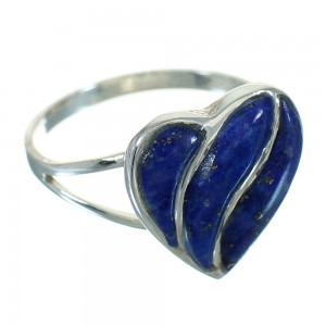 Lapis And Sterling Silver Heart Ring Size 5-3/4 RX82212