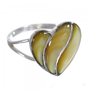 Southwest Yellow Mother Of Pearl And Silver Heart Ring Size 8-1/4 WX67003