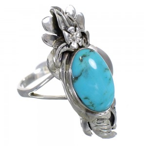 Silver Turquoise Southwestern Flower Ring Size 8-1/2 YX79879