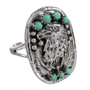 Southwest Sterling Silver Eagle Turquoise Ring Size 4-1/2 RX80404