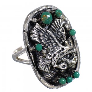 Southwest Sterling Silver And Turquoise Eagle Ring Size 4-1/2 RX80561